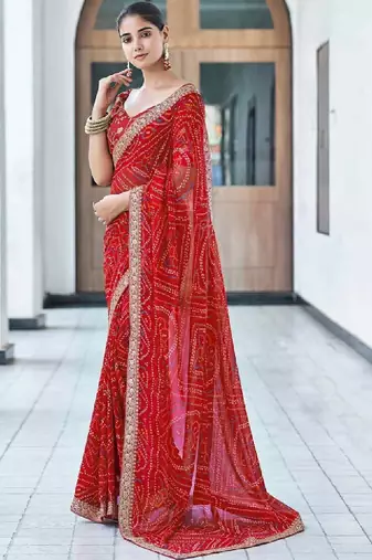 Bandhani embroidered pure georgette fusion bandhani saree