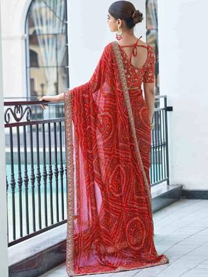 Bandhani embroidered pure georgette fusion bandhani saree 3