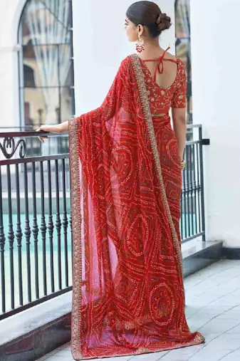 Bandhani embroidered pure georgette fusion bandhani saree
