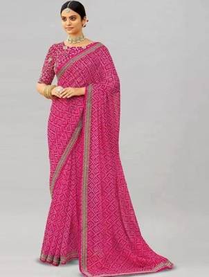 Bandhani embroidered pure georgette fusion bandhani saree 1