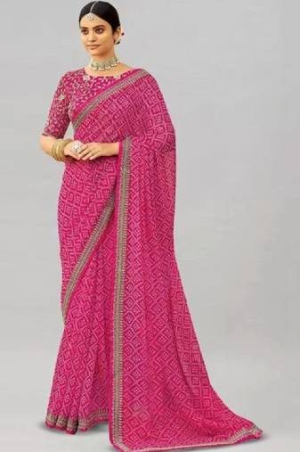 Bandhani embroidered pure georgette fusion bandhani saree