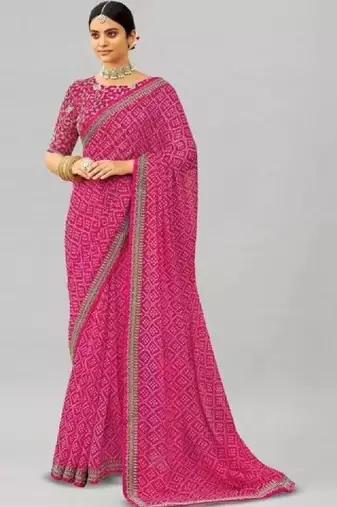 Bandhani embroidered pure georgette fusion bandhani saree