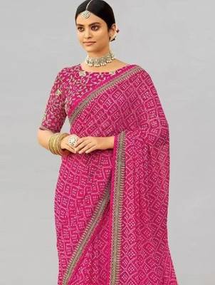 Bandhani embroidered pure georgette fusion bandhani saree 2