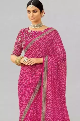 Bandhani embroidered pure georgette fusion bandhani saree