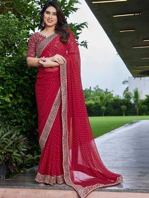 Bandhani embroidered pure georgette fusion bandhani saree 1