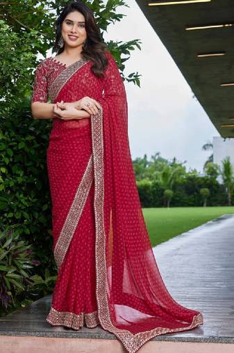 Bandhani embroidered pure georgette fusion bandhani saree