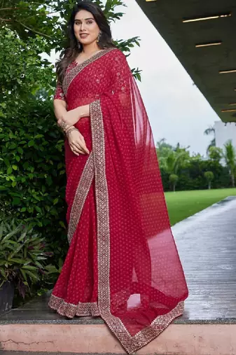 Bandhani embroidered pure georgette fusion bandhani saree