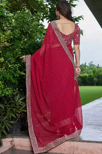 Bandhani embroidered pure georgette fusion bandhani saree