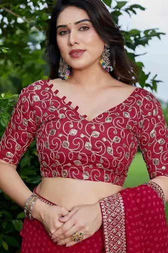 Bandhani embroidered pure georgette fusion bandhani saree