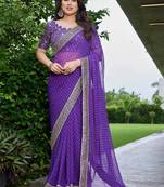 Floral embroidered pure georgette fusion bandhani saree