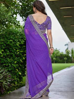 Floral embroidered pure georgette fusion bandhani saree 3
