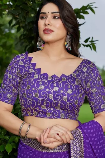 Floral embroidered pure georgette fusion bandhani saree