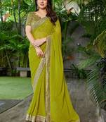 Floral embroidered pure georgette fusion bandhani saree