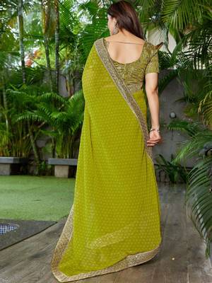 Floral embroidered pure georgette fusion bandhani saree 3