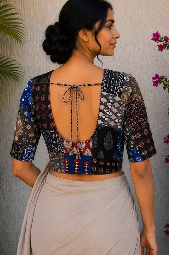 Multicolor authentic ajrakh patchwork cotton blouse
