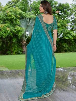 Floral pure georgette fusion bandhani saree 3
