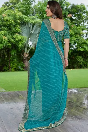 Floral pure georgette fusion bandhani saree