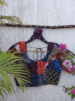 Multicolor authentic ajrakh patchwork cotton blouse 3