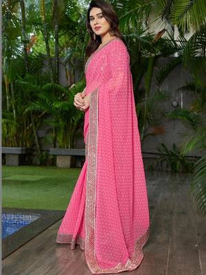 Floral embroidered pure georgette fusion bandhani saree 2