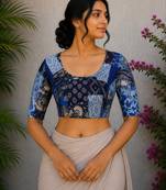 Blue authentic ajrakh patchwork cotton blouse