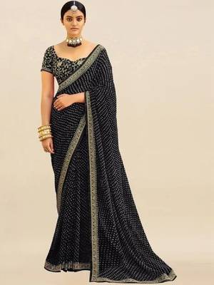 Bandhani embroidered pure georgette fusion bandhani saree 1