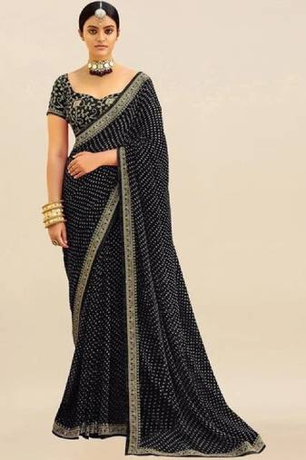 Bandhani embroidered pure georgette fusion bandhani saree