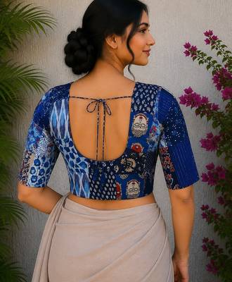 Blue authentic ajrakh patchwork cotton blouse 2