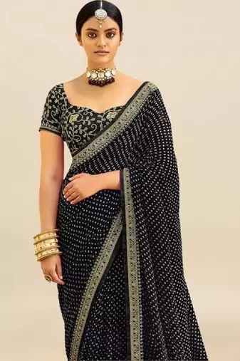 Bandhani embroidered pure georgette fusion bandhani saree