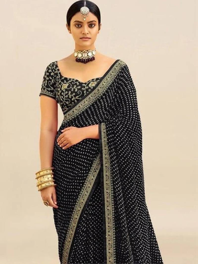 Bandhani embroidered pure georgette fusion bandhani saree