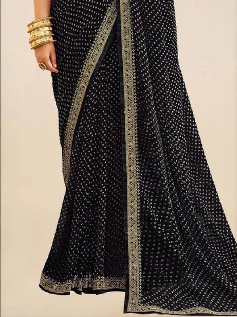 Bandhani embroidered pure georgette fusion bandhani saree