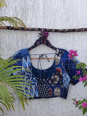 Blue authentic ajrakh patchwork cotton blouse 4