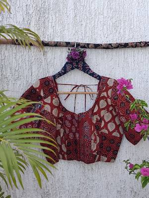 Brown authentic ajrakh patchwork cotton blouse 3