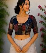 Multicolor authentic ajrakh patchwork cotton blouse