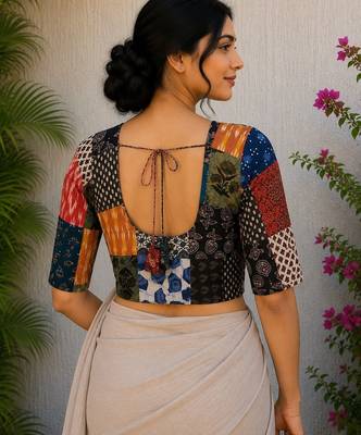 Multicolor authentic ajrakh patchwork cotton blouse 2