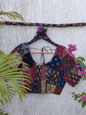Multicolor authentic ajrakh patchwork cotton blouse 3