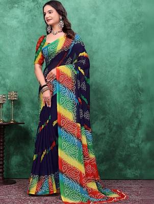 Striped poly georgette bandhani saree 1
