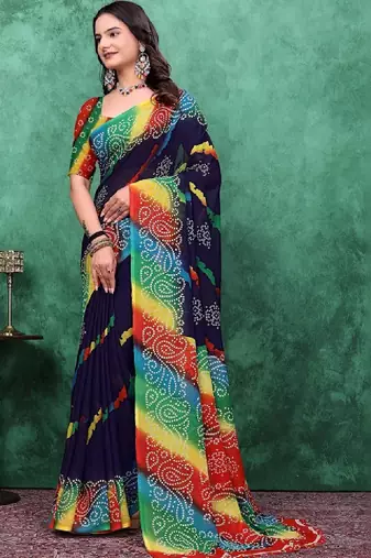 Striped poly georgette bandhani saree