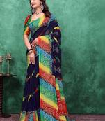 Striped poly georgette bandhani saree