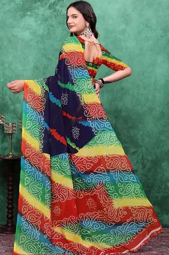 Striped poly georgette bandhani saree