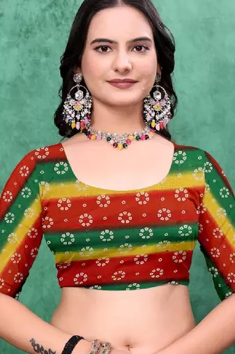 Striped poly georgette bandhani saree