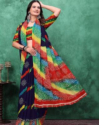 Striped poly georgette bandhani saree 4