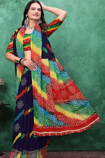 Striped poly georgette bandhani saree
