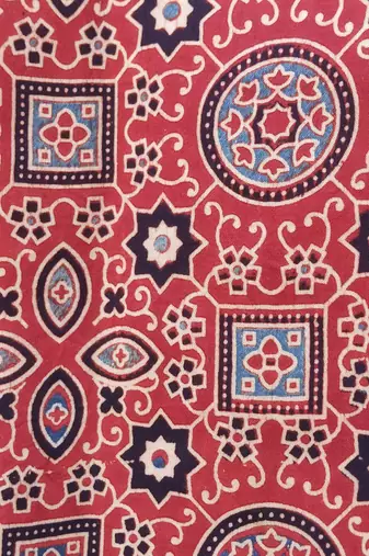 Brown authentic ajrakh handblock printed sleeveless silk blend blouse