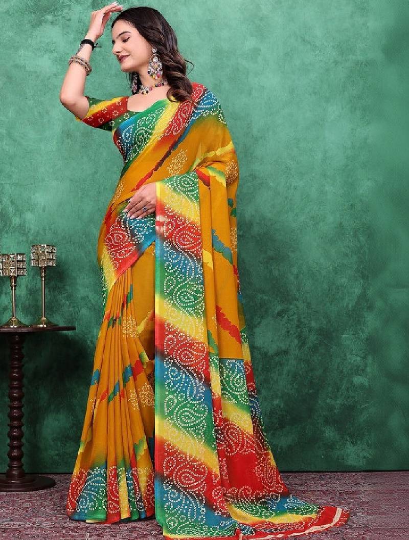 Bandhani poly georgette bandhani saree