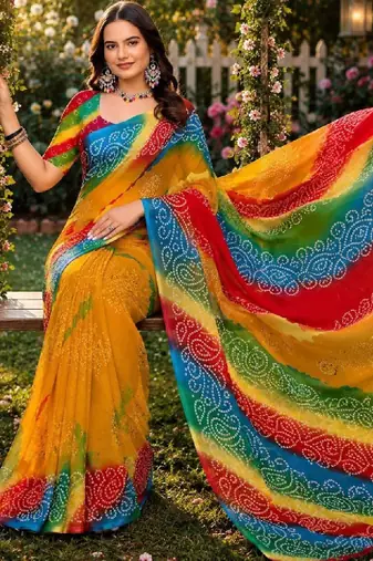 Bandhani poly georgette bandhani saree