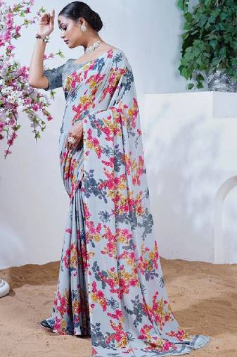 Floral poly georgette leheriya saree
