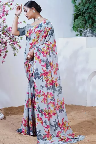 Floral poly georgette leheriya saree