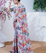 Floral poly georgette leheriya saree