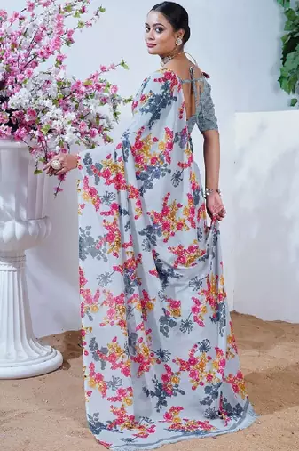 Floral poly georgette leheriya saree