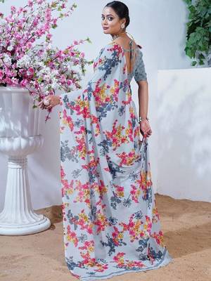 Floral poly georgette fusion leheriya saree 2